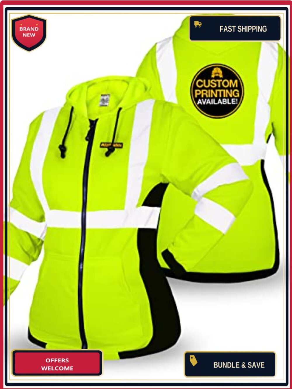 Class 3 High Visibility Fleece Safety Hoodie Women Pockets PPE Workwear